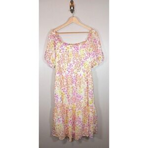 Chenault Women's Dress Ruffle Floral Cottagecore Milkmaid Shirred Size L